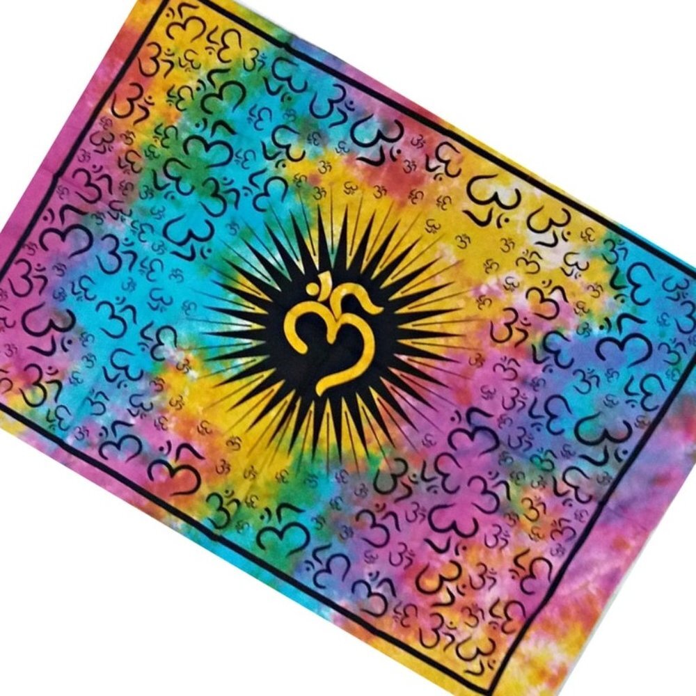 Psychedelic Tie Dye Om Symbol Yoga Buddhist Hippie Cotton Tapestry Tie Dye Wall